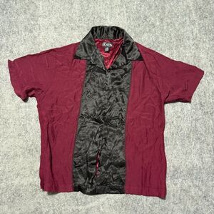 Vintage 90s Kustom Shirt Mens Medium Burgundy Black Pintuck Lounge Made in USA